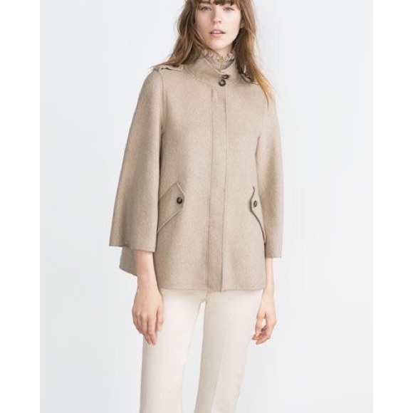 Zara Wool Blend Cape Sleeve Coat - Picture 2 of 9